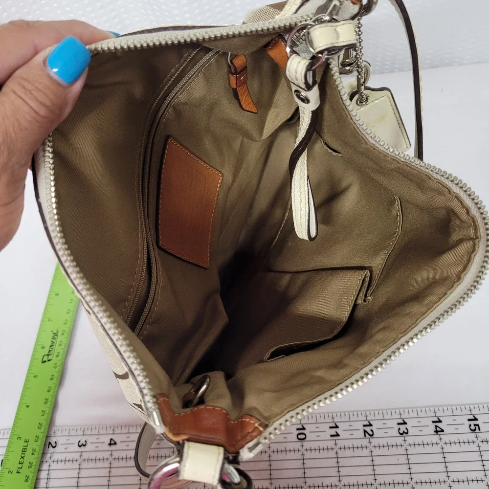 Coach Signature File Bag Khaki White Crossbody F13674